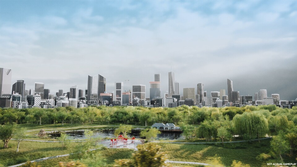 Cities: Skylines 2 hat noch keine echten Screenshots gezeigt - zumindest offiziell. Dieses Bild hier stammt aus dem ersten Trailer und zeigt keine Spielgrafik.