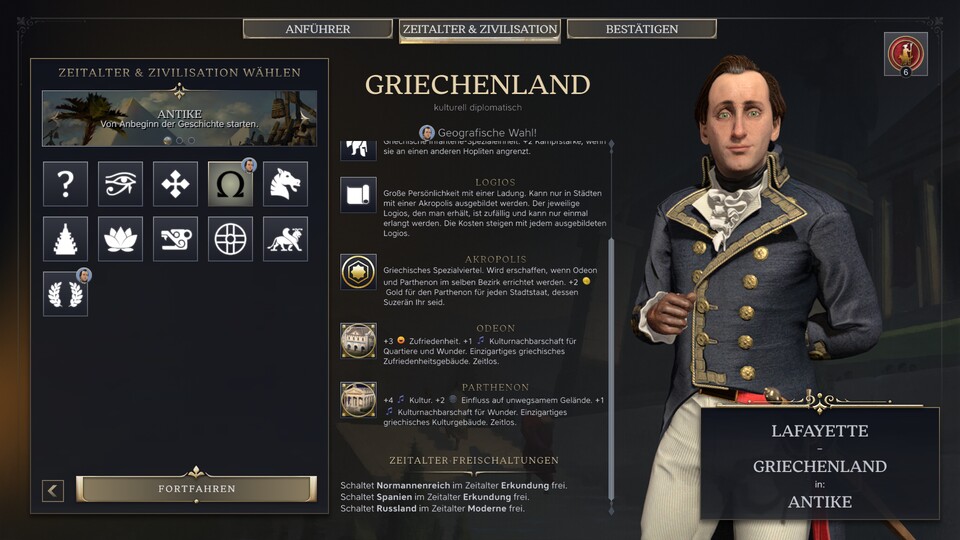 Mit dem Marquis de Lafayette und den Griechen will ich eine große Kultur aufbauen.