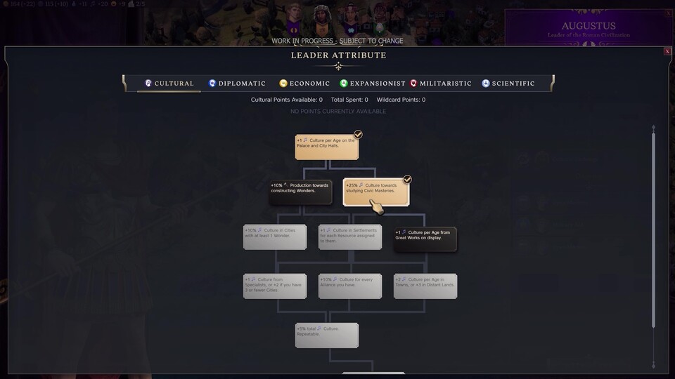 Auch euer Staatsoberhaupt gewinnt Erfahrungspunkte. Die sogenannten Legacy Paths bleiben über die Zeitalter erhalten.