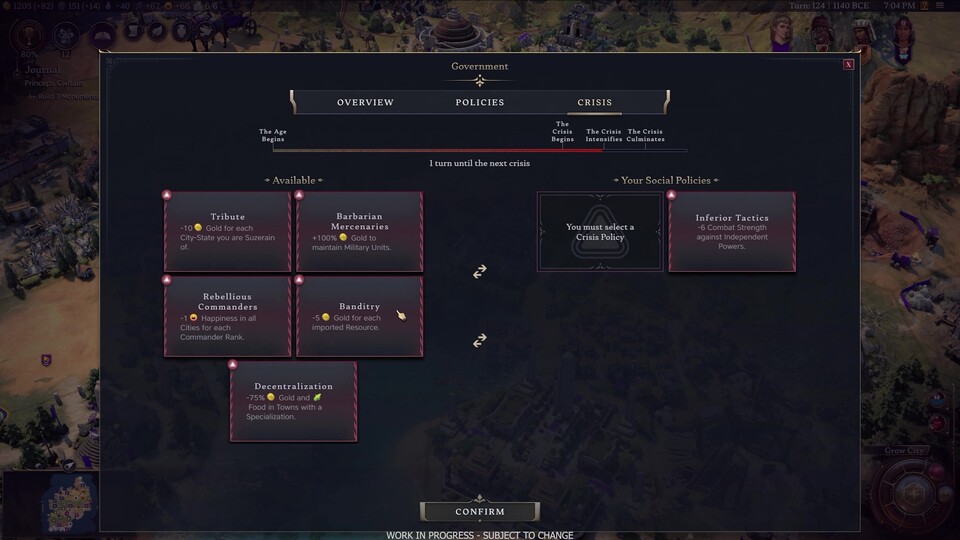 Der rote Balken oben zeigt euch schon zu Spielbeginn, wann die große Krise ausbrechen wird.