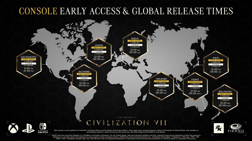 Die Konsolenversionen von Civilization 7 für PS5, Xbox Series XS und Nintendo Switch werden um Mitternacht freigeschaltet.