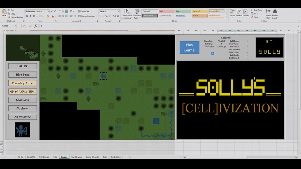 Nach Raytracing bringt Entwickler s0lly nun auch einen der Urväter der Rundenstrategie, Civilization, für Excel. (Bildquelle: s0lly/Youtube)