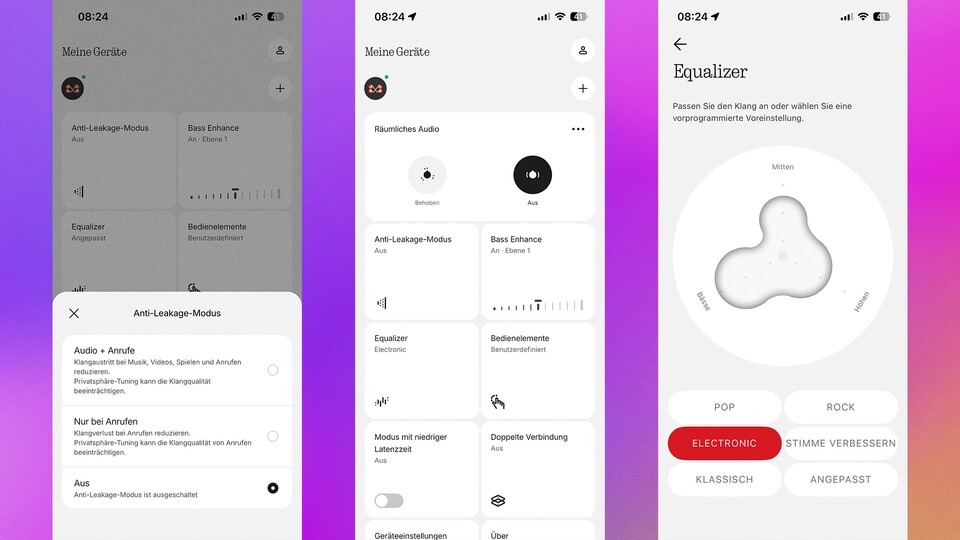 Innerhalb der Nothing-App gibt es diverse Funktionen sowie Einstellungsmöglichkeiten. (Bildquelle: GameStar Tech)