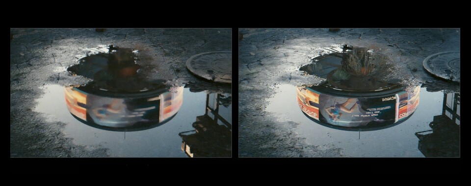 Auf der linken Seite seht ihr eine Reflexion mit dem alten CNN-Modell von Nvidia. Rechts seht ihr das neue Transformer-Modell. Der Unterschied ist in meinen Augen erstaunlich. (Bild: gamegpu.com)