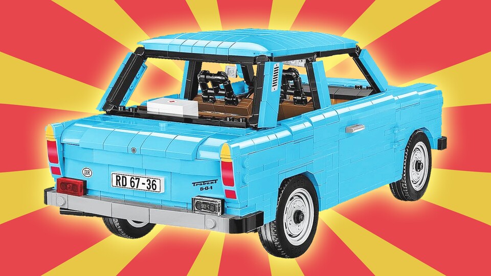 Auch von hinten sieht man die schönen bedruckten Steine, inklusive des ikonischen Schriftzugs »Trabant 601«.