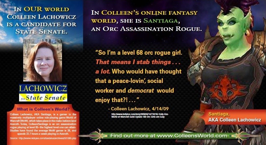 Auf Colleen's World wird die potentielle Senatorin dafür angeprangert, dass sie Online-Games spielt.