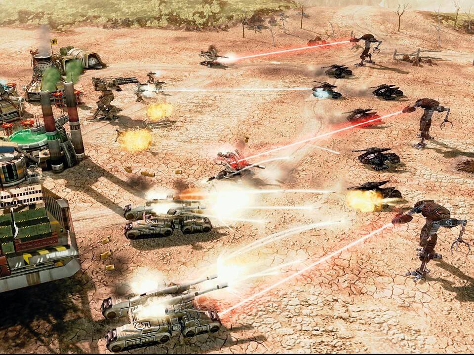 Nod attackiert eine GDI-Basis mit Shredder-Tanks und Avataren. Diese Mechs können verbündete Einheiten zerstören, um sich mit deren Waffengattungen aufzurüsten.