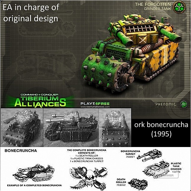 Oben der Forgotten Grinder Panzer aus C&C: Tiberium Alliances, unten der Ork Bonecruncha aus 40k.
