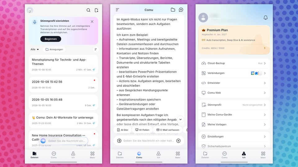 Die Comu-App erinnert mit ihrem Design stark an andere Transkriptions-Apps. (Bildquelle: GameStar Tech)