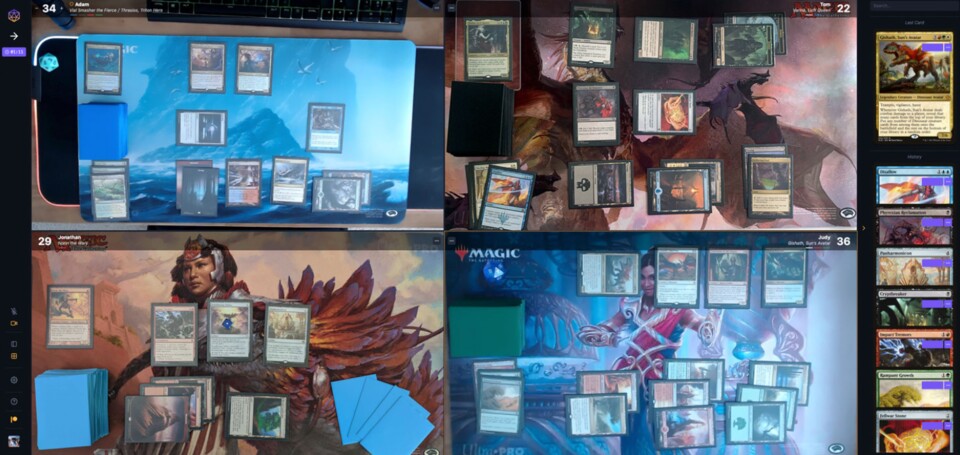So sieht eine Standardrunde auf Spelltable aus, nur dass die Bildqualität hier ungewöhnlich hoch ist. Rechts seht ihr den Scanverlauf. (Bildquelle: Wizards | Spelltable)