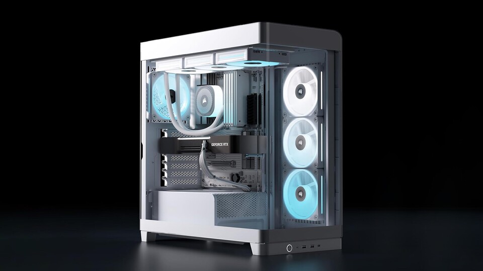 Dank des Steckmechanismus der Corsair-Lüfter sieht man im fertig befüllten Gehäuse kein einziges Lüfterkabel mehr!