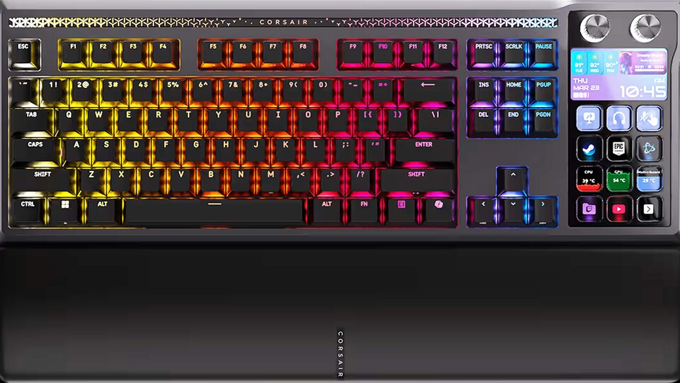 Die mechanische Corsair Galleon 100 SD leuchtet nicht nur schön, sie hat statt Num-Pad ein vollwertiges Stream Deck!