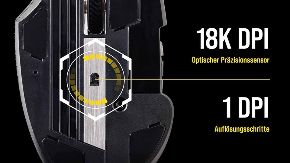 Dank des präzisen Sensors geht bei der Corsair Scimitar RGB Elite kein Klick ins Leere!