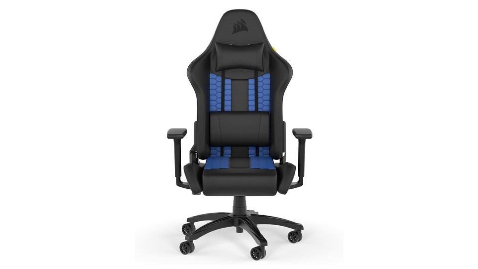 Schickes Schwarz-Blau statt quietschbunten Farben: Der Corsair TC100 ist optisch nicht so aufdringlich wie andere Gaming-Stühle, sondern setzt auf ein eher zurückhaltendes Design.