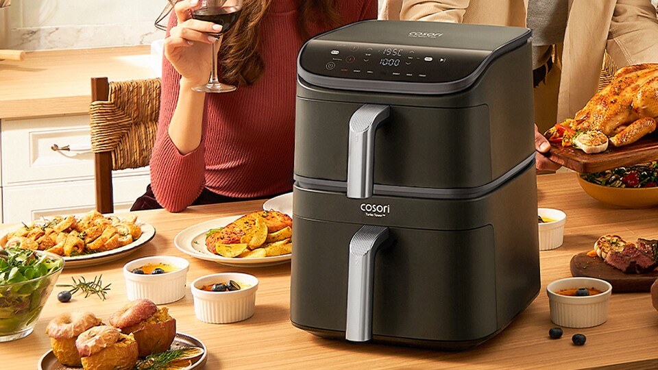 Ein zweistöckiger Airfryer ermöglicht euch ganz neue Möglichkeiten.