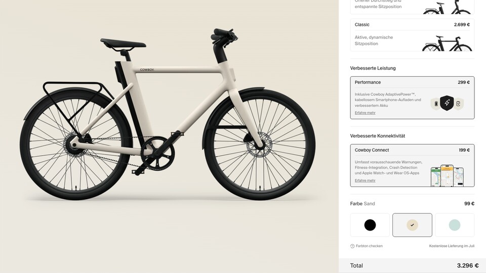 Der an sich schon sportliche Preis von 2.700 Euro steigt schnell, wenn ihr mehr Features oder eine andere Farbe wollt.