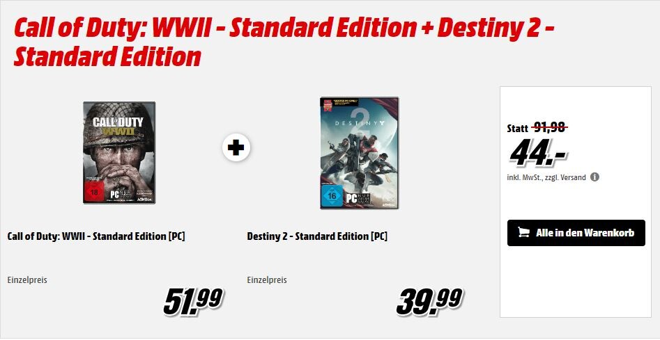 Call of Duty WWII und Destiny 2 im Sparbundle bei MediaMarkt.