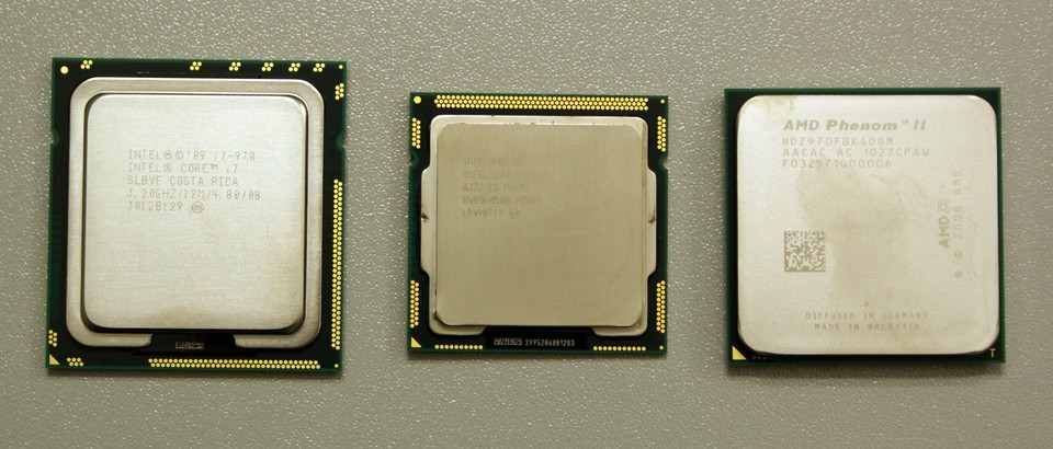 High-End-CPUs: Core i7 970 (Sockel 1366), Core i7 870 (Sockel 1156) und Phenom II X4 970 BE (Sockel AM3).