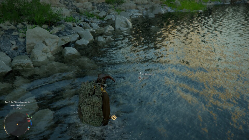 Lauft ihr nah genug an einen Fisch heran, könnt ihr ihn auch mit bloßen Händen aus dem Wasser ziehen. Das muss man allerdings erstmal wissen.