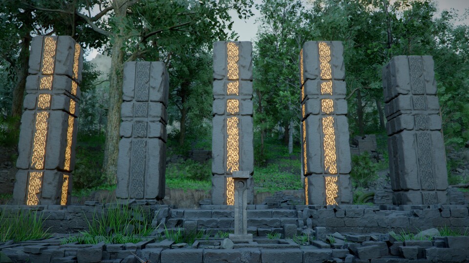 Schraubt die linken drei Säulen in die Höhe, bis zwei davon einrasten.