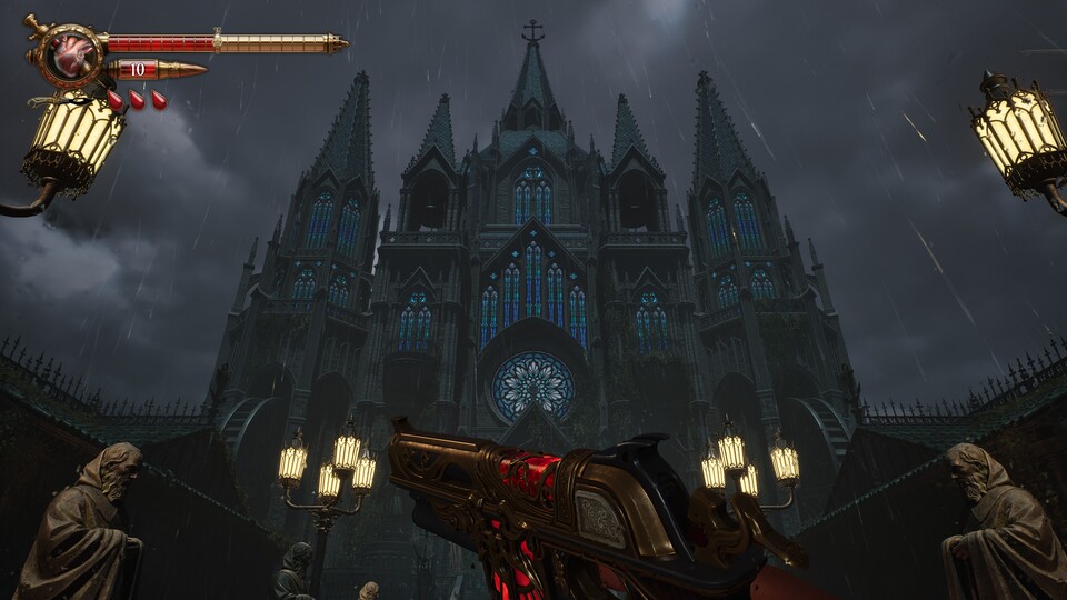 Die Blutmechanik verleiht dem Shooter einen ganz eigenen Charme. Soll ich meine kostbare Lebensenergie für den einen Schuss aufs Spiel setzen?