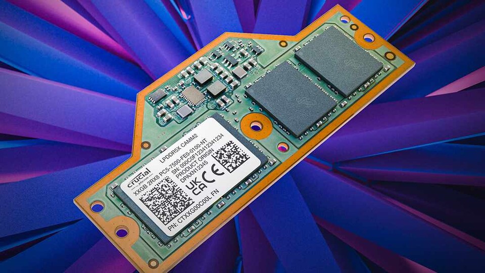 So sieht ein LPCAMM2-RAM-Modul von Crucial aus. (Bild: Crucial)