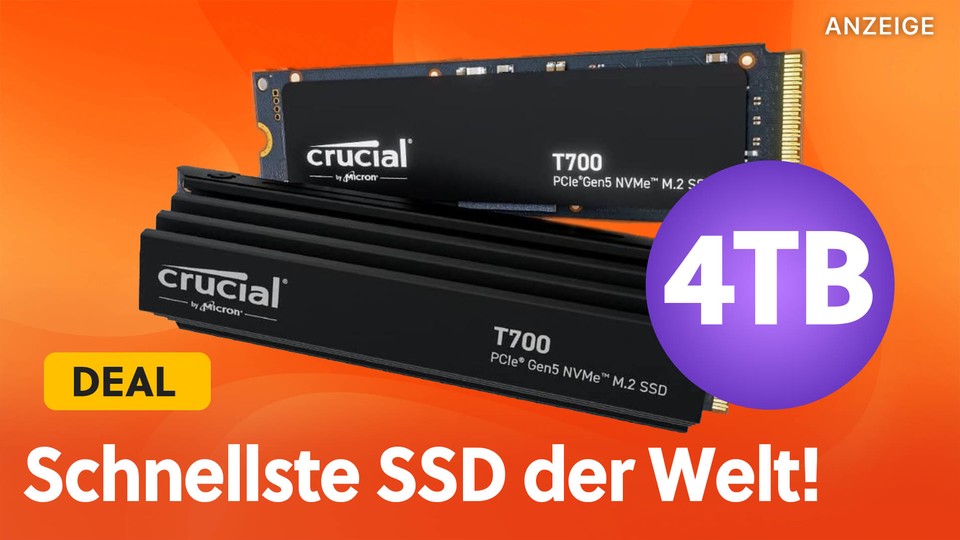 Die Crucial T700 PCIe 5.0 NVMe M.2 SSD ist die schnellste SSD der Welt - es gibt sie mit 1, 2 oder 4TB bei Amazon im Angebot.