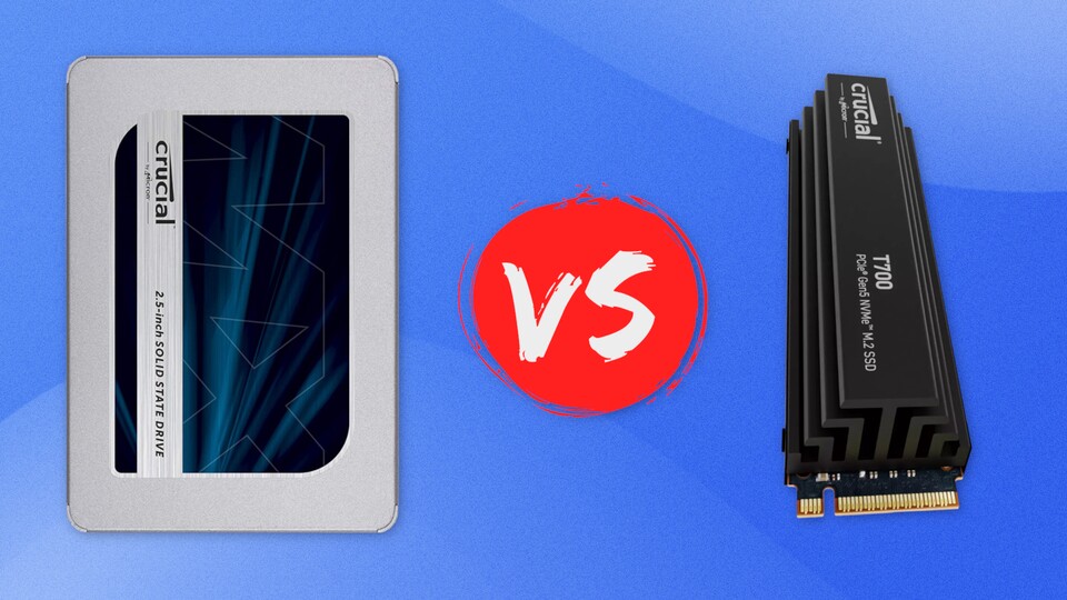 Im Duell der Crucial-SSDs tritt die MX500 gegen die neue und sehr, sehr schnelle T700 samt Kühlkörper an.
