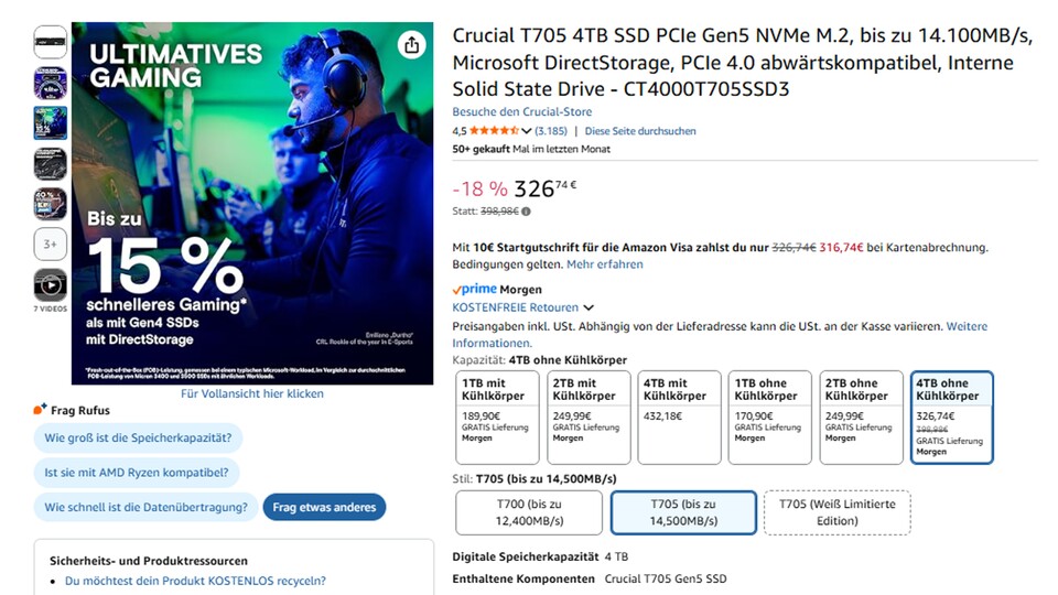 326,74€ für eine der schnellsten 4TB SSDs überhaupt auf dem Markt - weder Samsung, WD_Black noch sonstwer kann da aktuell mithalten.