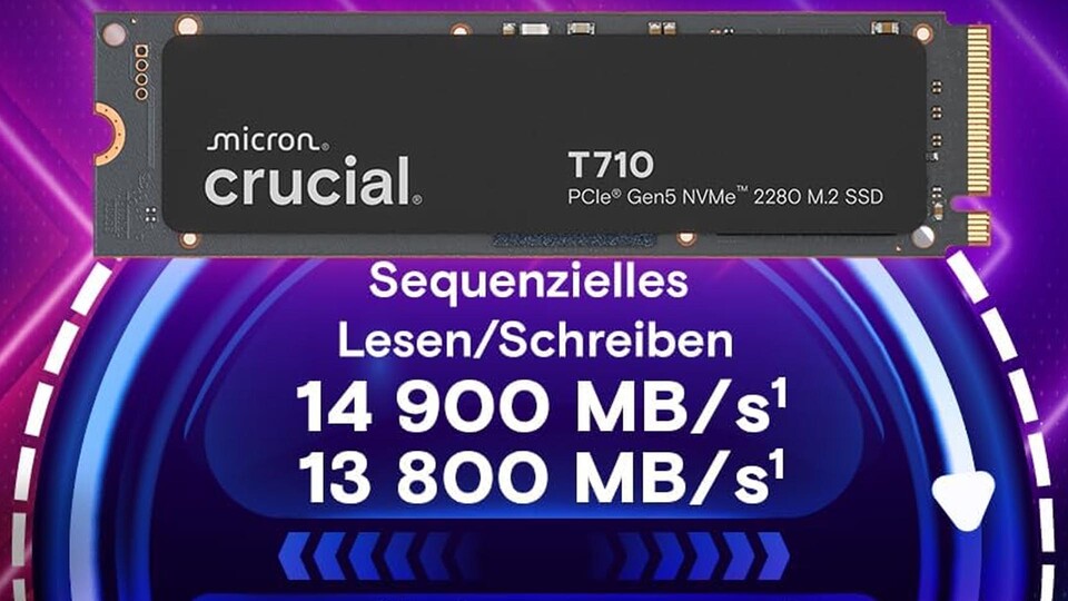 Mit bis zu 14.900 MBs Lesegeschwindigkeit ist die Crucial T710 PCIe Gen5 SSD ein echtes Performance-Biest!