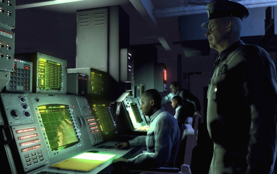 Keine Zwischensequenz, sondern Spielegrafik: US-Truppen überwachen die feindliche Flotte.