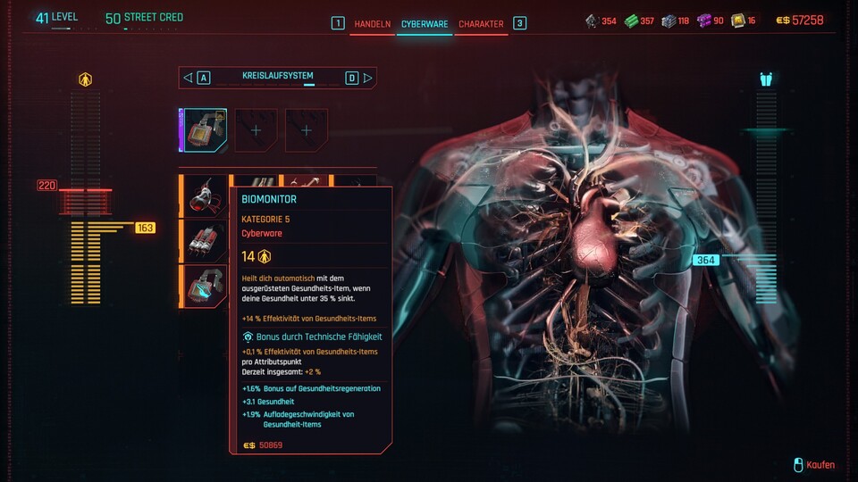 Den Biomonitor findet ihr unter dem Reiter Kreislaufsystem.