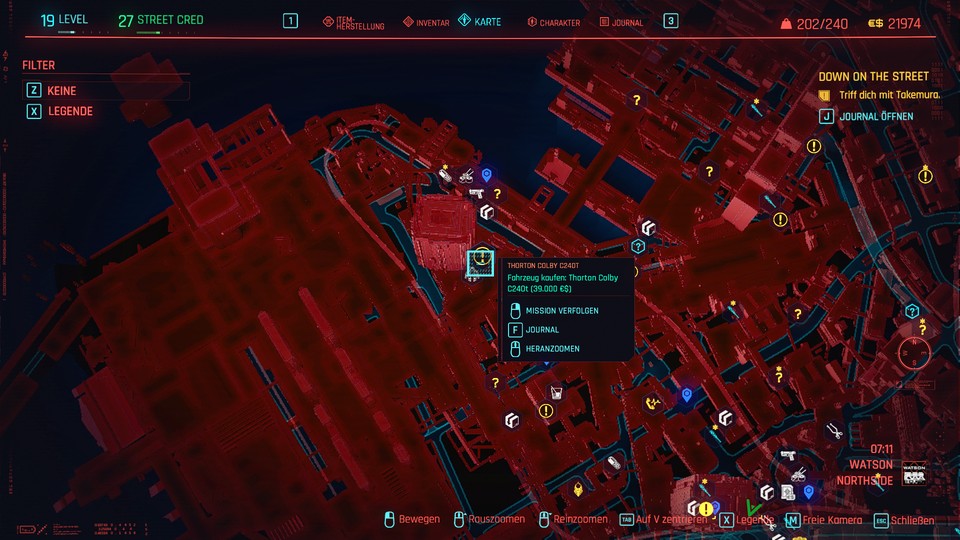 Hier seht ihr mal einen Beispielmarker, wie Autos in Cyberpunk 2077 auf der Karte angezeigt werden.