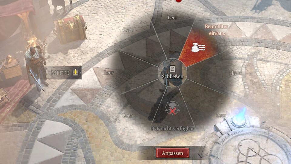 Der Beutefilter lässt sich über das Aktionsrad an- und abstellen.