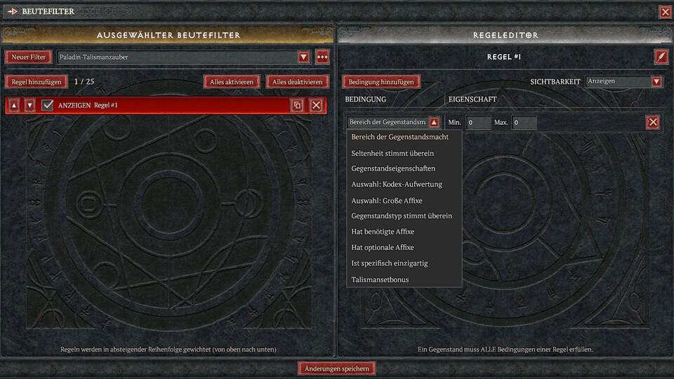 In der ersten Beuteregel legen wir die Bedingungen fest.