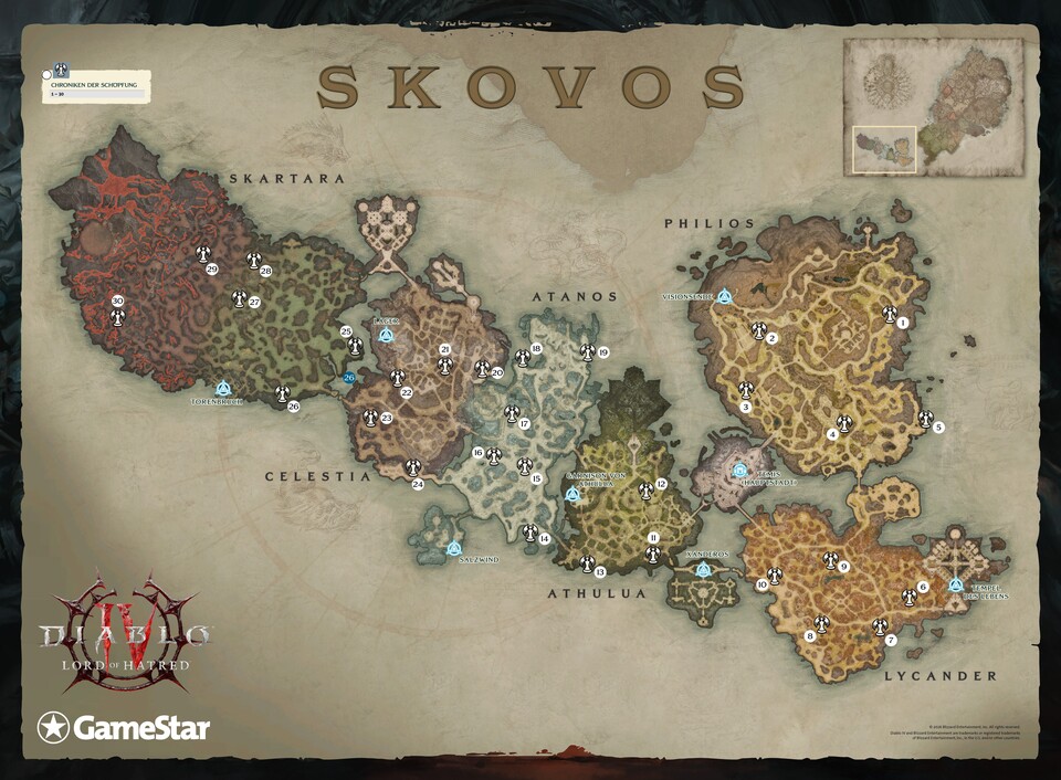 Unsere Skovos-Karte mit allen 30 Chroniken, von Ost nach West kartiert. Übrigens: Die Karte gibts mit noch vielen weiteren Hotspots als XXL-Poster in unserem Sonderheft.