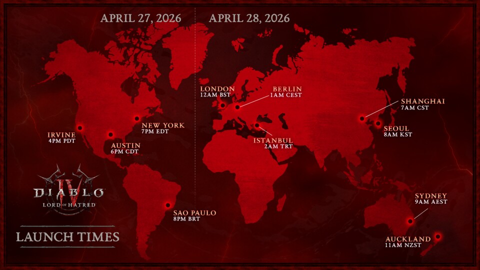 Die globalen Release-Uhrzeiten für Diablo 4 im Überblick.