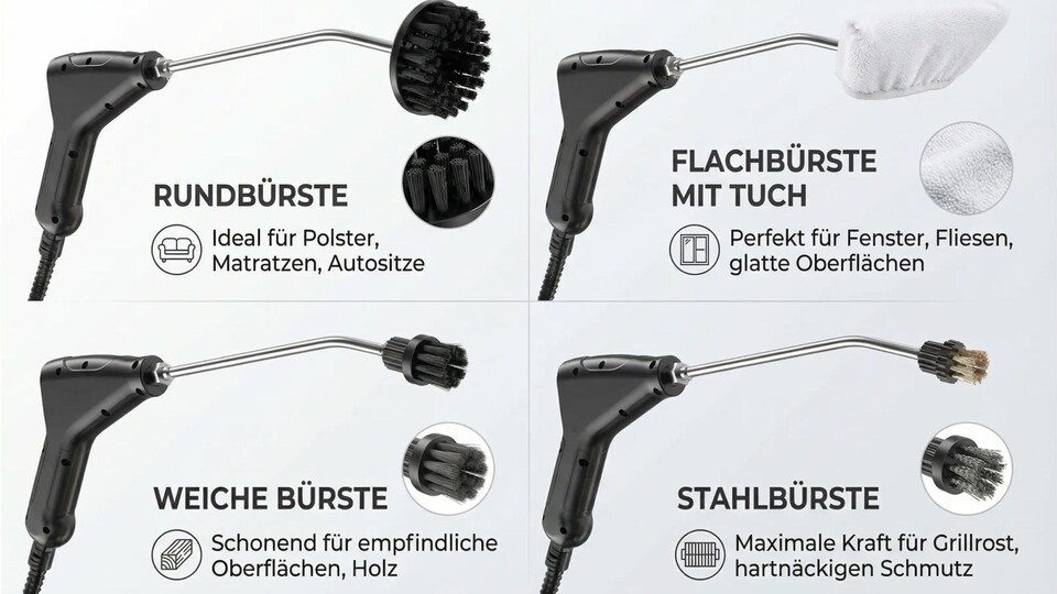 Verschiedene Bürsten kommen bei verschiedenen Aufgaben zum Einsatz.
