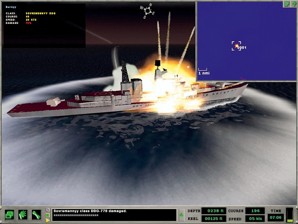 Mit einer Harpoon-Rakete haben wir den Zerstörer genau mittschiffs erwischt und 75 Prozent des Schiffs beschädigt.