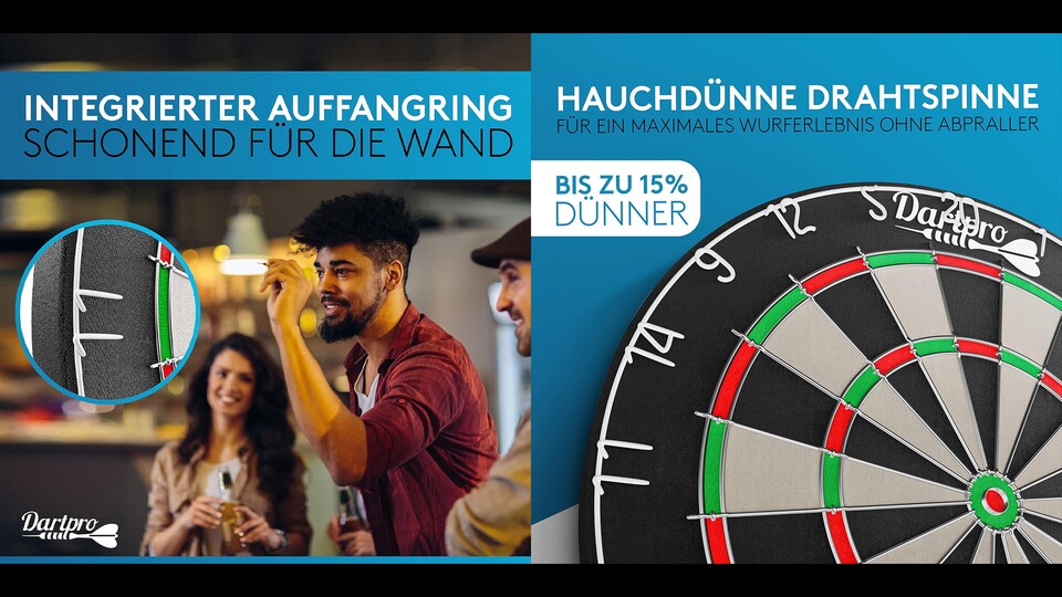 Der Auffangring schützt eure Wand vor Ausflügen abseits der eigentlichen Dartscheibe.