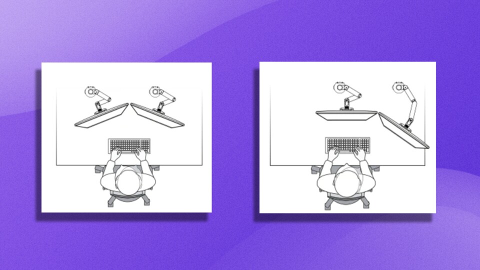 Links: Mittige Ausrichtung von Haupt- und Nebenmonitor; rechts: Hauptmonitor mittig, Nebenmonitor seitlich angebracht.