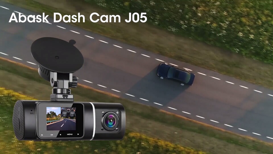 Die abask J05 Dashcam zeichnet nicht nur die Straße vor euch auf, sondern auch euren Innenraum, für den Fall, dass mal in euer Auto eingebrochen wird.