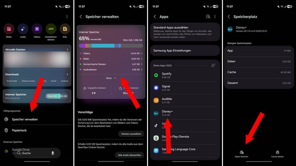 Wie ein Löschvorgang bei einem Samsung Galaxy S24 Ultra aussehen kann – am Beispiel von Disney Plus. (Bildquelle: Aaron Hofmann GameStar Tech)
