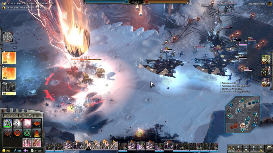 Dawn of War 3 inszeniert seine Schlachten mit aufwändigen Effekten, wenn richtig viel auf dem Bildschirm los ist, kommen aber selbst schnelle High-End-Grafikkarten ins Schwitzen.