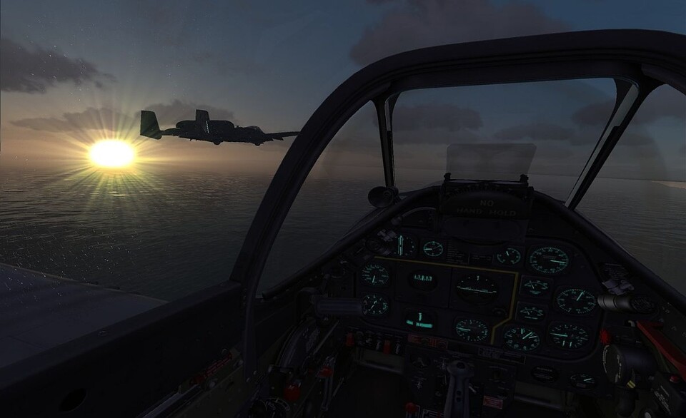 Blick aus dem Cockpit einer P-51D Mustang im Multiplayer-Modus.