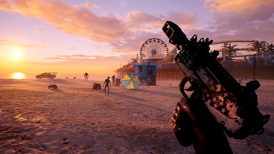 Konnte ich noch nicht ausprobieren und war noch nicht vor Ort: Schusswaffen und den Santa Monica Beach der Spielwelt von Dead Island 2.