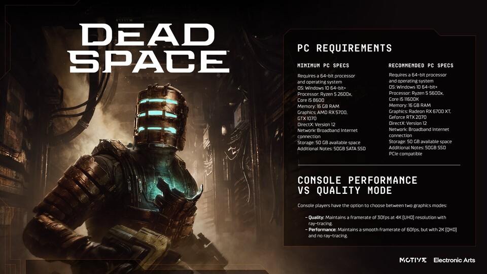 Die finalen Systemanforderungen des Dead Space Remakes für PC.