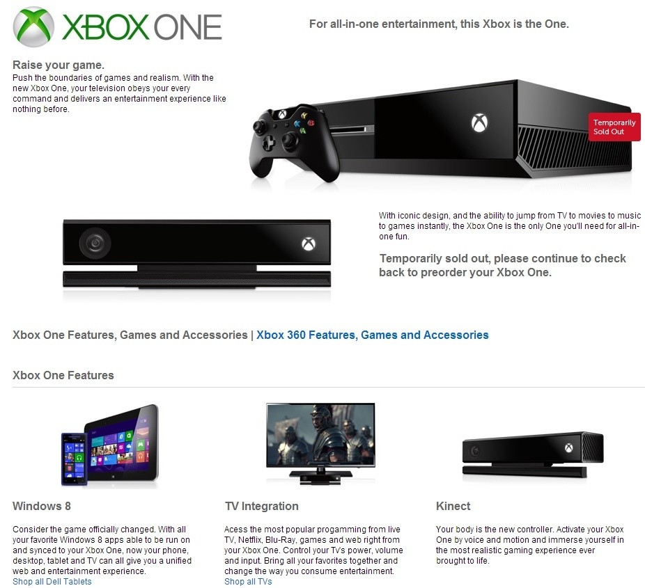 Der Screenshot aus dem Dell-Online-Store mit der Beschreibung der Xbox One.
