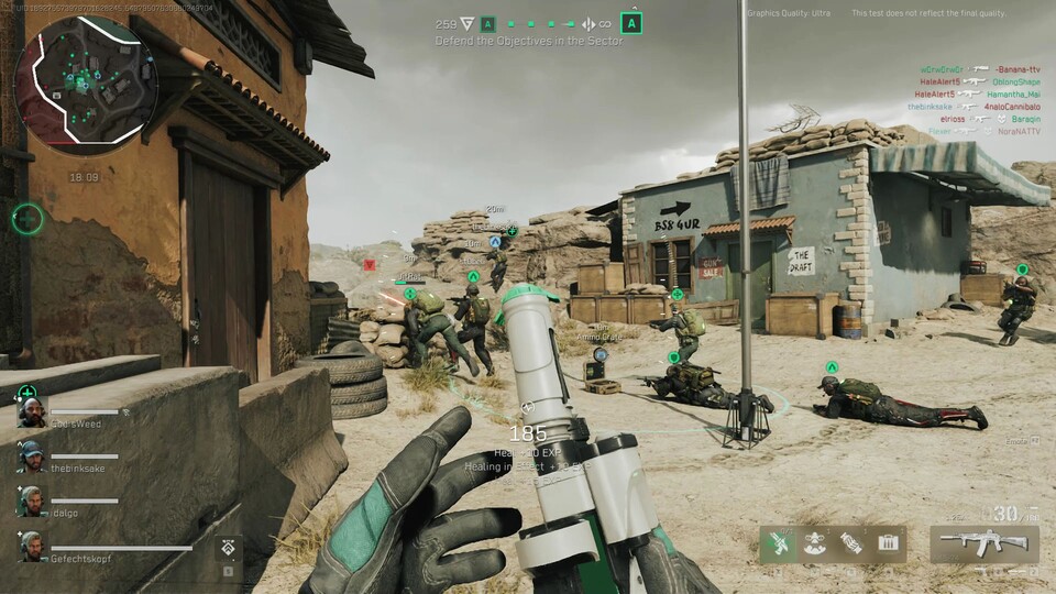Klassischer BF-Move: Als Medic farme ich seelenruhig massenhaft Punkte, indem ich meine tapferen Frontschweine pausenlos heile und wiederbelebe.