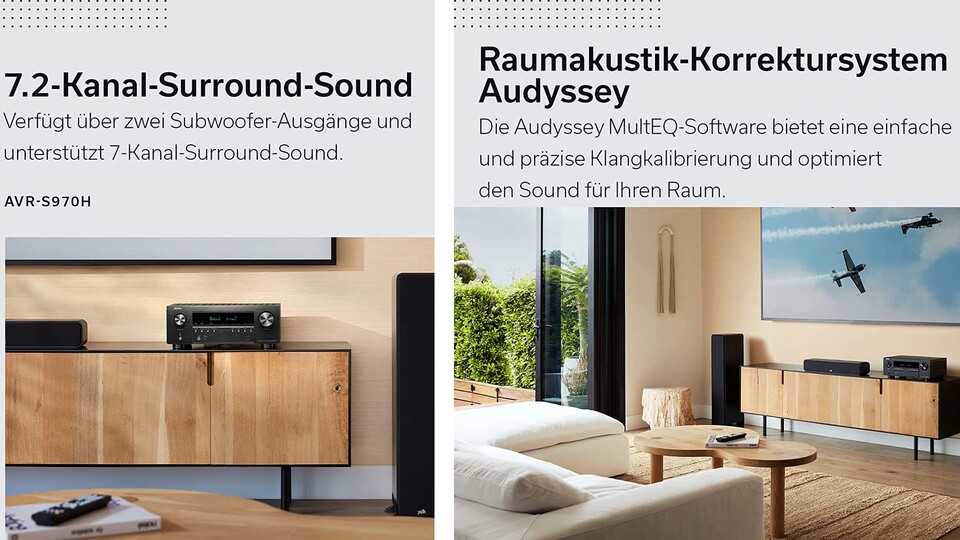 Das Einmesssystem Audyssey nimmt per Mikrofon die Testfrequenzen auf und passt euer System an euren Raum an. Den Unterschied hört man!